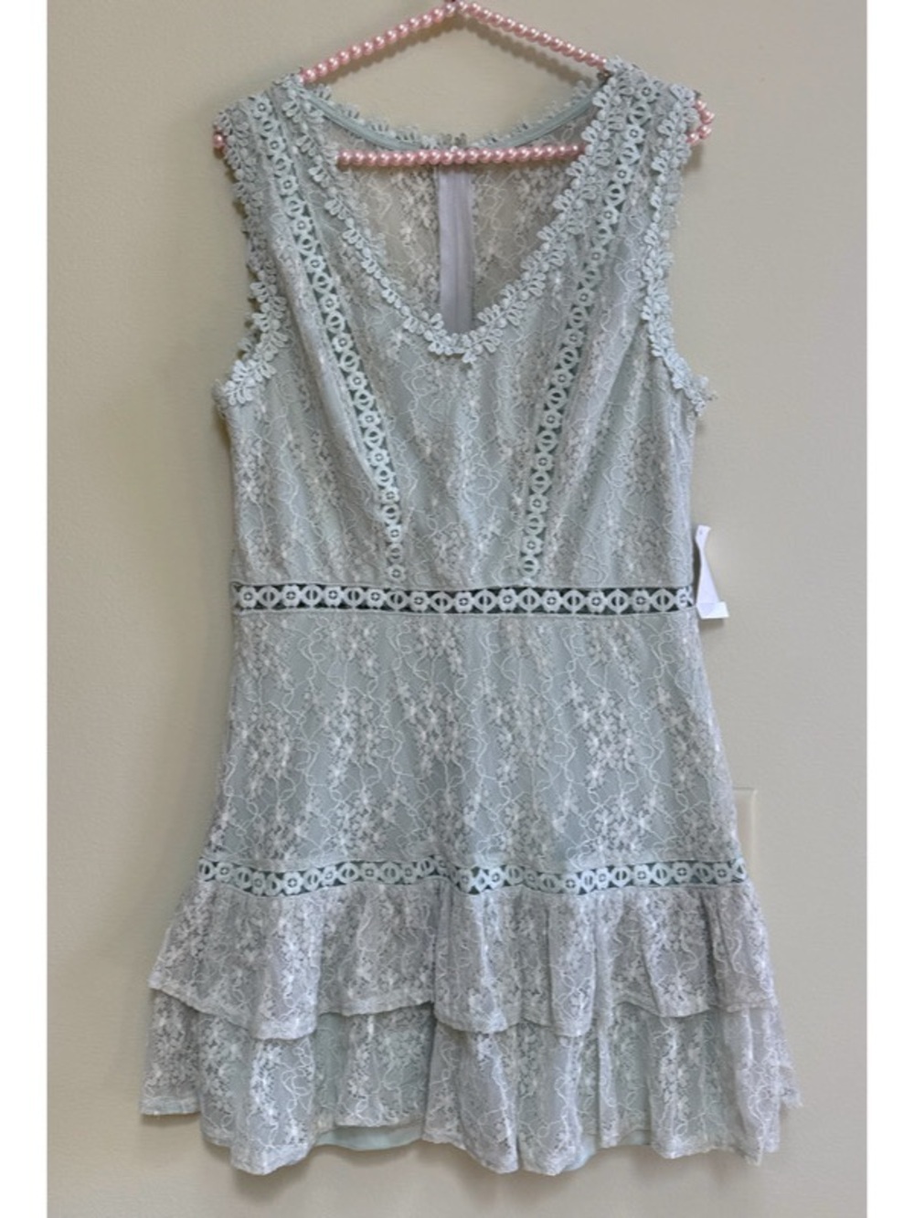 Mint Green Lace Embroidered Mini Dress